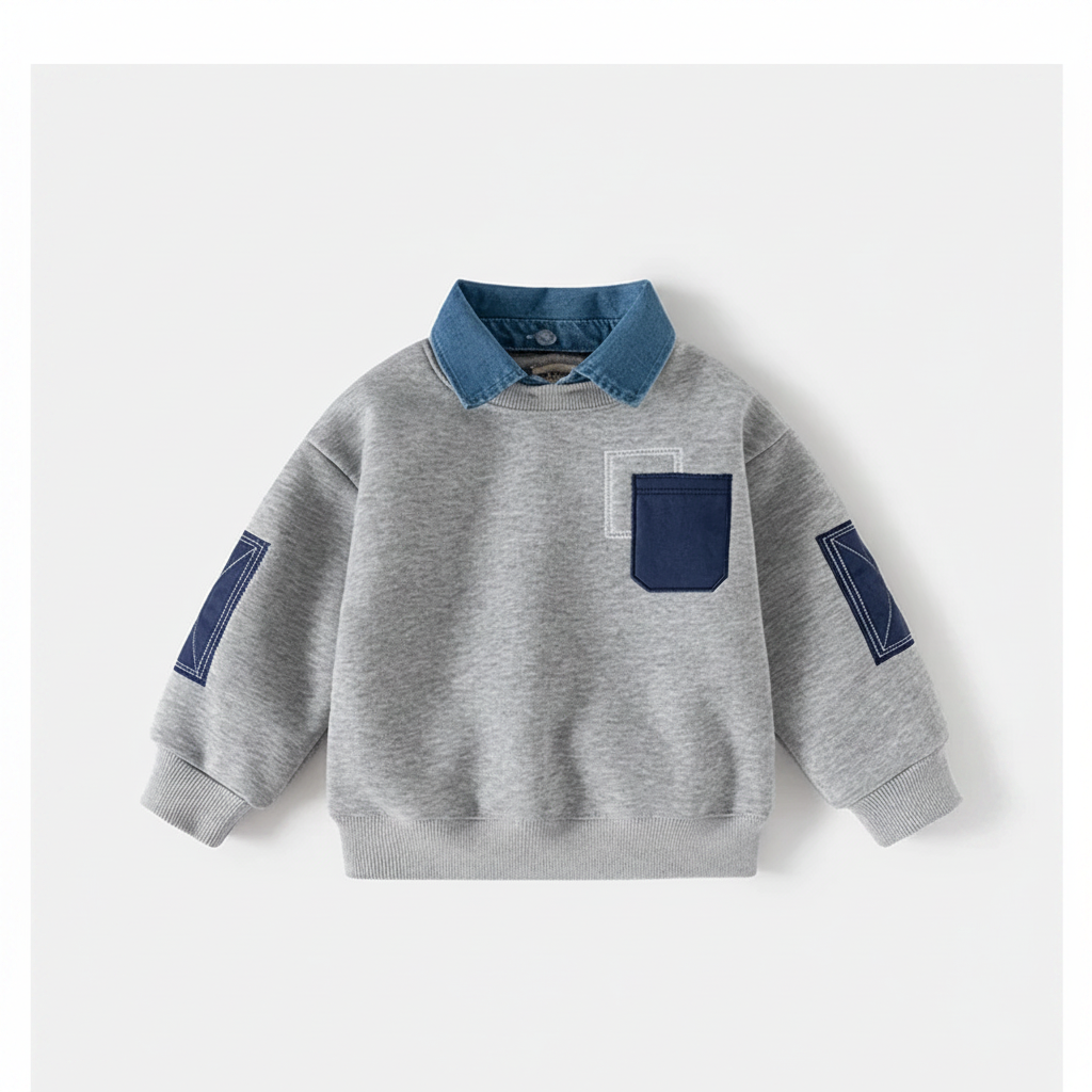 CoolJunior – Chaleureux et élégant – Pull pour garçon avec col en denim