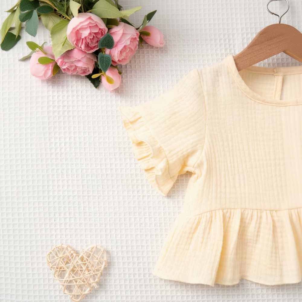 SoftCharm – Élégant et confortable – Ensemble pour fille avec haut à volants et pantalon long