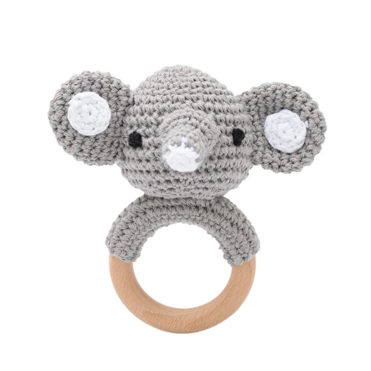 CuddleRattle – Doux et ludique – Hochet pour bébé au crochet avec anneau en bois