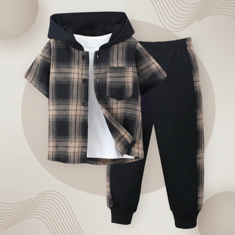 Boys Checkered Outfit – Tendance et confortable – Ensemble de vêtements à carreaux pour enfants