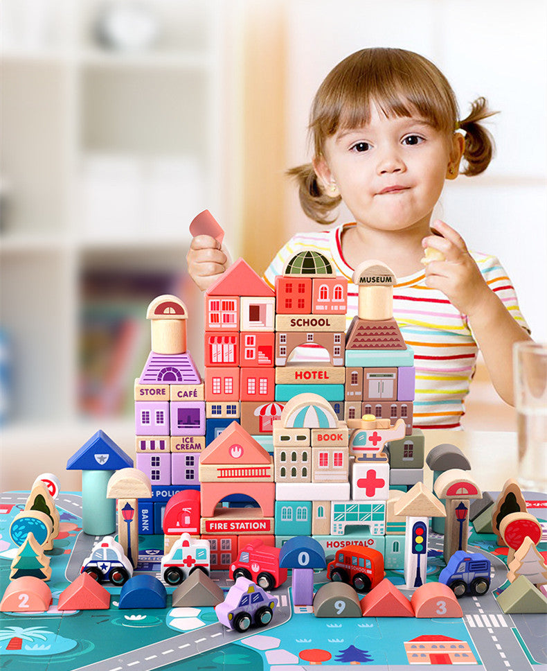 BuildJoy – Éducatif et amusant – Blocs de construction en bois dans la ville