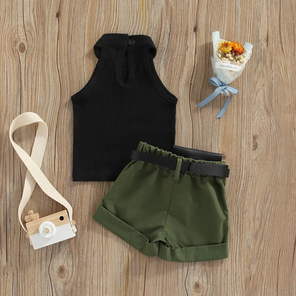 MiniFashionista – Élégance et tendances – Ensemble pour filles comprenant un haut, un short et un sac banane