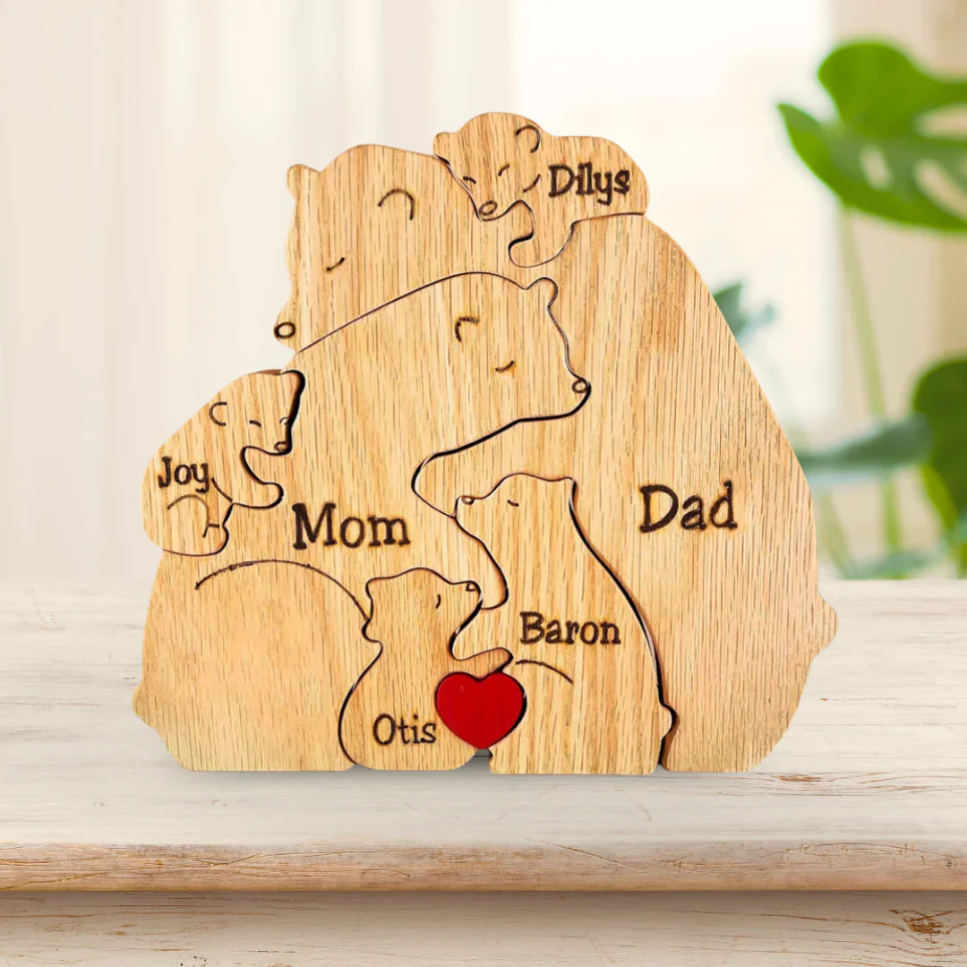 Family Puzzle – Cadeau personnalisé pour la fête des Mères avec une famille d'oursons