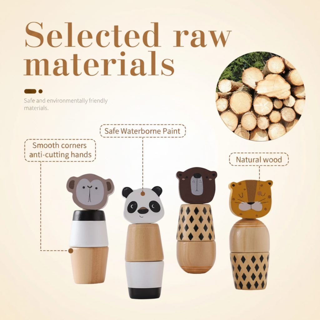 WoodyFriends – Motricité et plaisir – Jouets empilables en bois en forme d'animaux