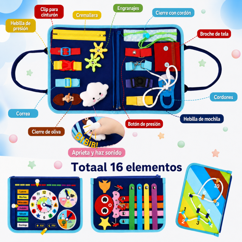 7-in-1 Busy Board – Motricité et apprentissage – Tableau d'activités