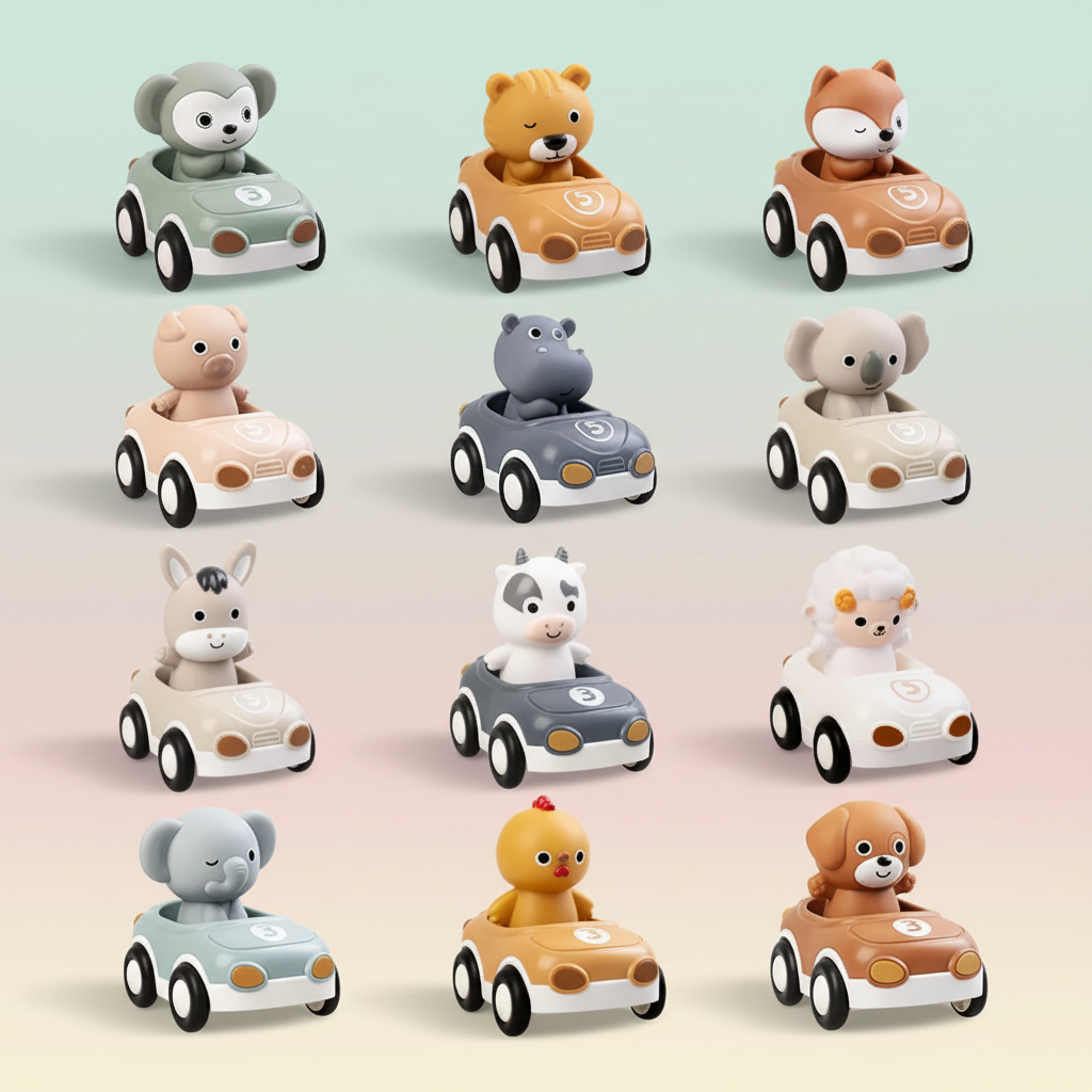 AnimalRide – Ludique et mignon – Voitures en silicone en forme d'animaux (lot de 3)