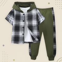 Thumbnail for Boys Checkered Outfit – Tendance et confortable – Ensemble de vêtements à carreaux pour enfants
