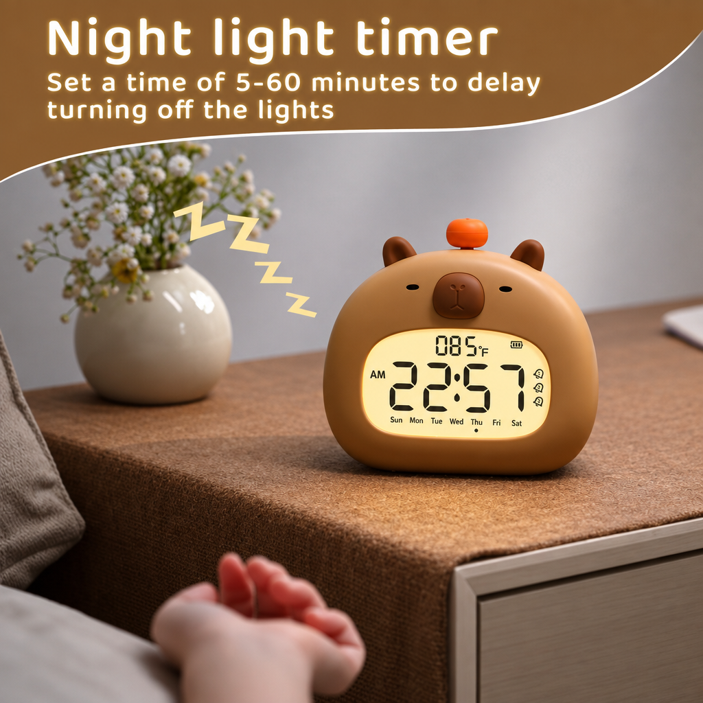 CappyClock – Mignon et polyvalent – Réveil numérique pour enfants avec veilleuse
