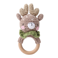 Thumbnail for CuddleRattle – Doux et ludique – Hochet pour bébé au crochet avec anneau en bois