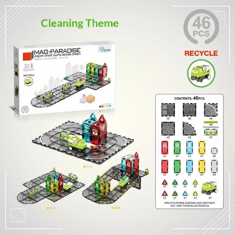 Magnetic Road Blocks – Créatif et éducatif – Kit de construction « Chemins magnétiques »