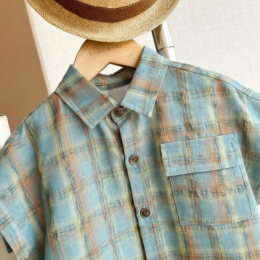 LittleGent – Tendance et décontracté – Ensemble pour garçon avec chemise à carreaux et short