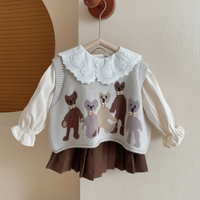 Thumbnail for PrettyLayers – Mignon et élégant – Ensemble 3 pièces pour fille comprenant une jupe, un chemisier et un gilet en maille