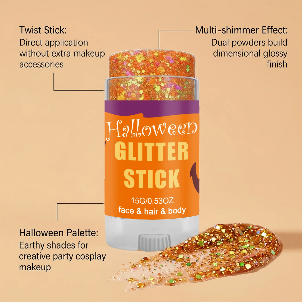 GlitterPop – Éclatant et festif – Stick pailleté d'Halloween pour le visage, les cheveux et le corps
