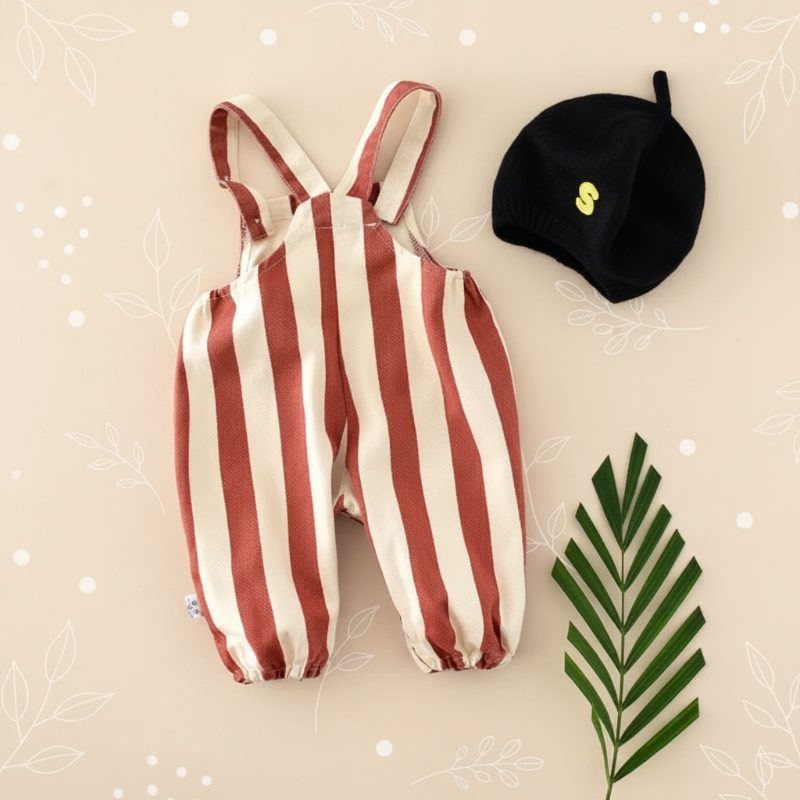 Striped Overall Romper – Douceur et confort – Combinaison pour enfant