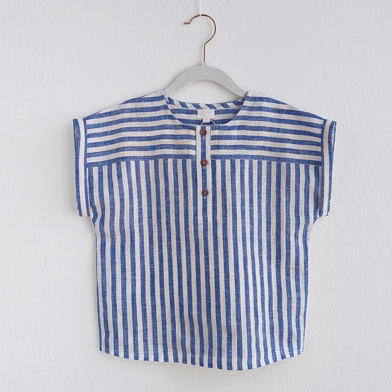 LittleClassic – Élégant et confortable – Chemise en lin pour garçon avec boutons décoratifs