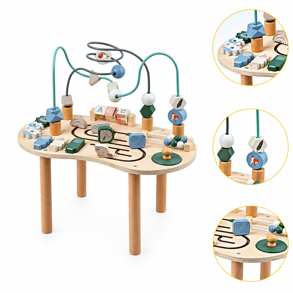 WoodMaze – Ludique et éducatif – Table d'activités en bois avec labyrinthe à perles