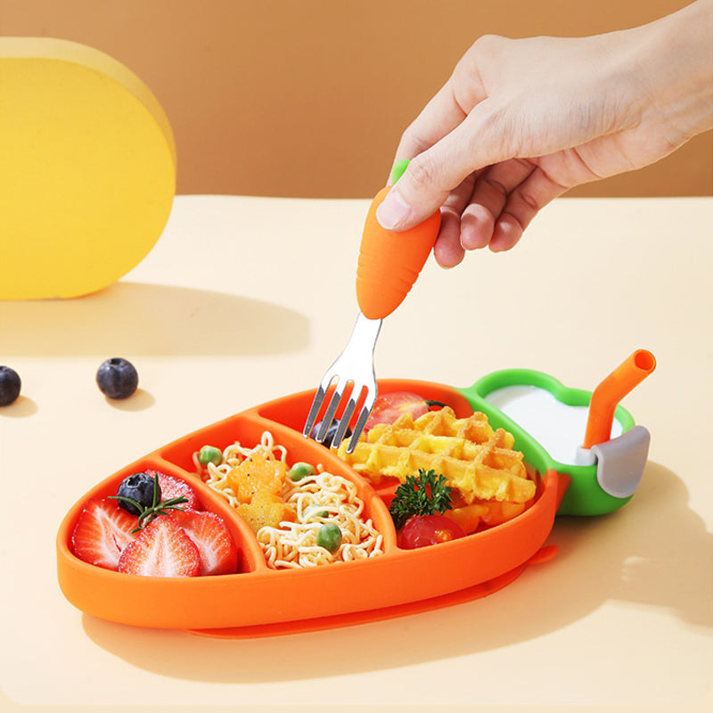 MiniMeal – Sûr et antidérapant – Set de vaisselle en silicone pour tout-petits avec couverts