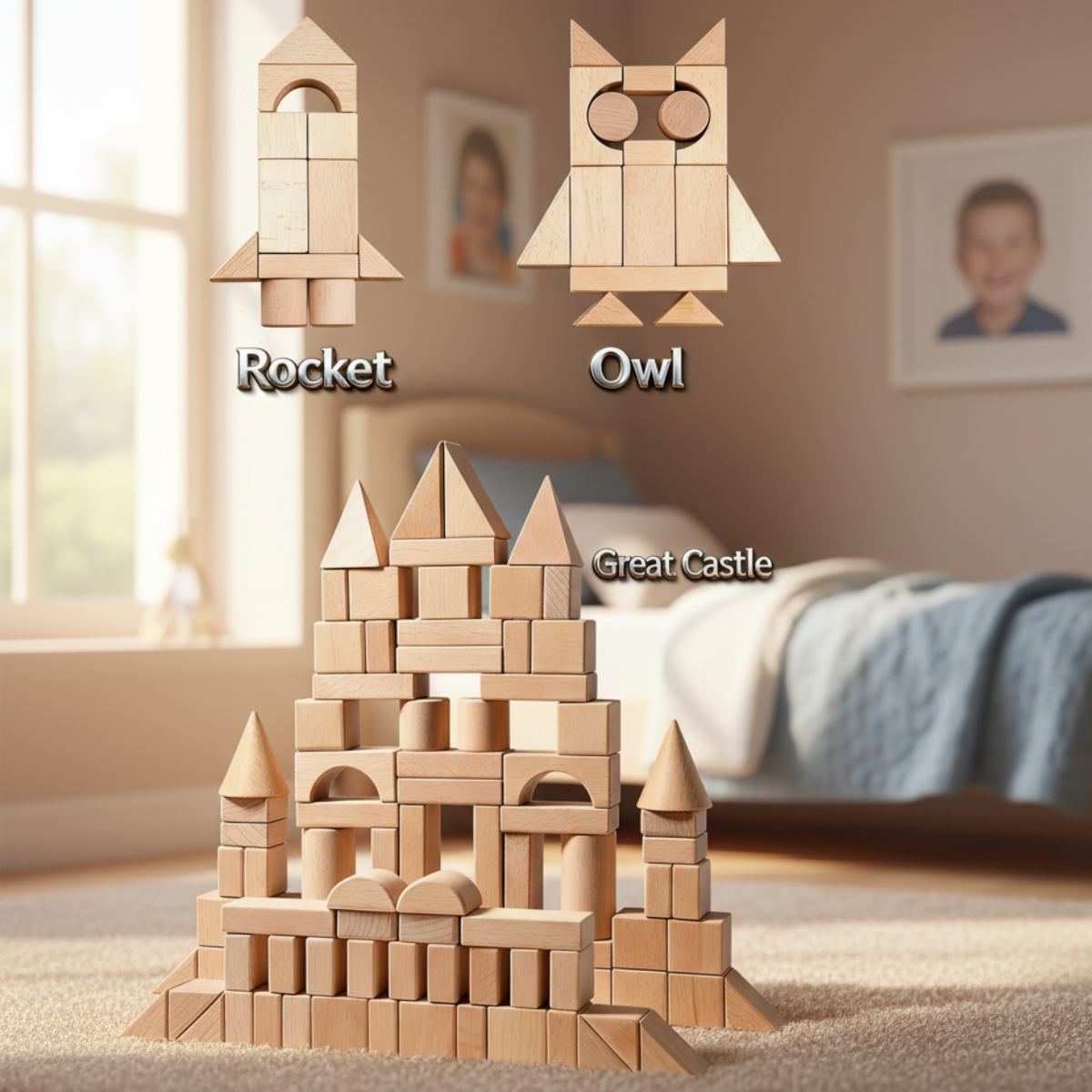 BlockyFun – Créatif et éducatif – Coffret de 100 blocs de construction en bois