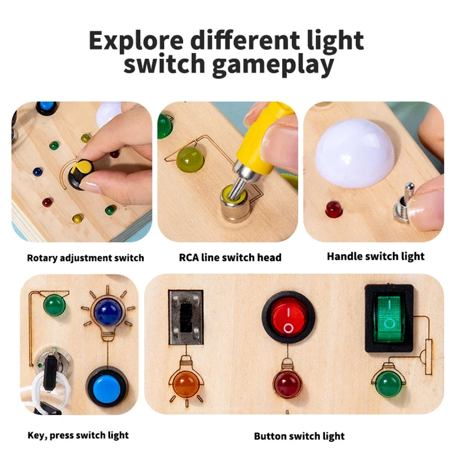 TinyTech – Tableau d'activités en bois avec lumières et interrupteurs – Jouet éducatif