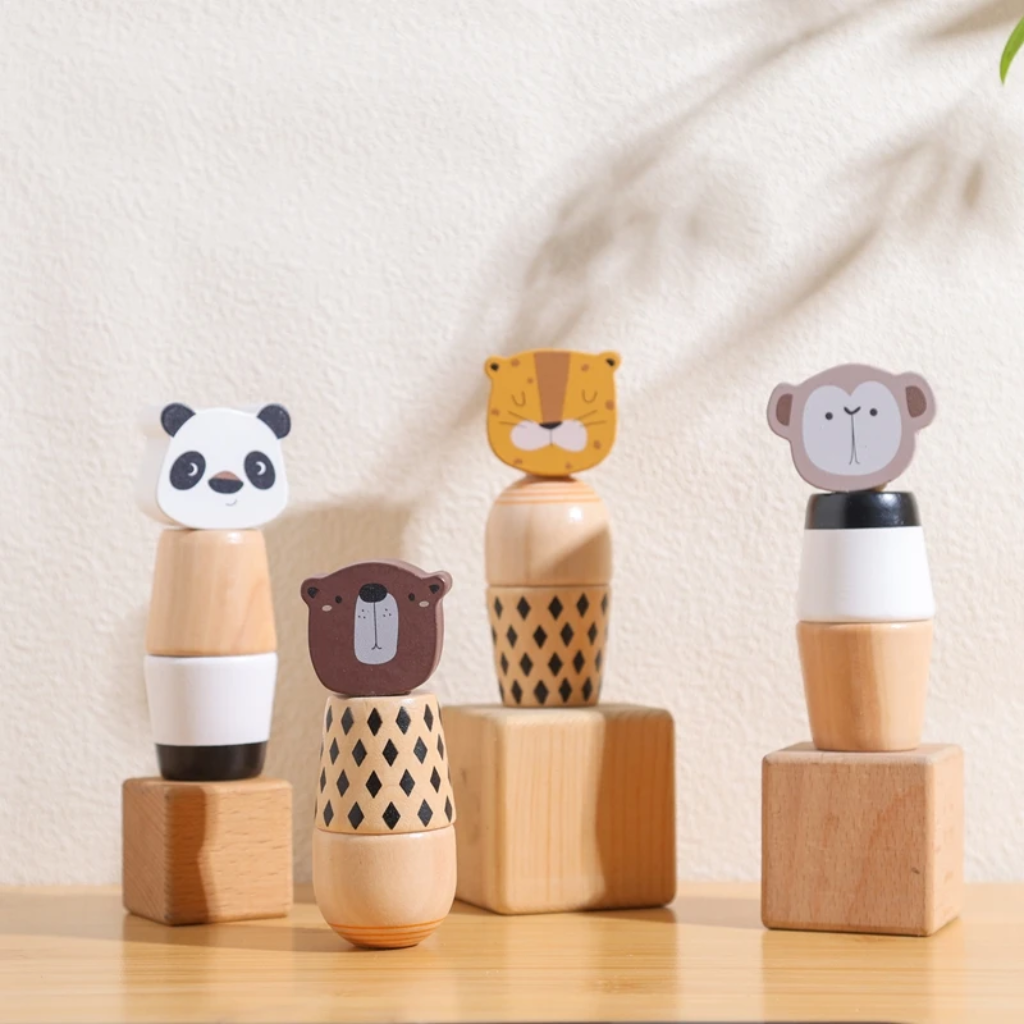 WoodyFriends – Motricité et plaisir – Jouets empilables en bois en forme d'animaux