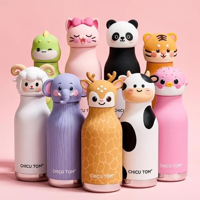 AnimalSip – Mignon et pratique – Gourde isotherme en acier inoxydable pour enfants avec motif d'animaux