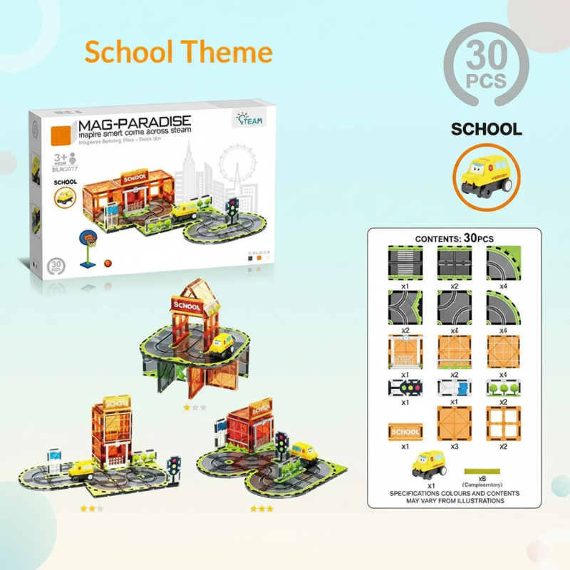 Magnetic Road Blocks – Créatif et éducatif – Kit de construction « Chemins magnétiques »