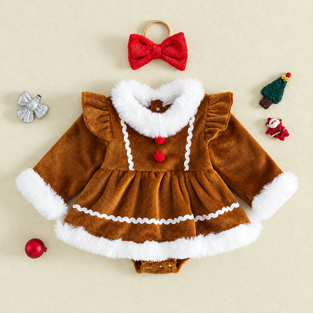 LittleGinger – Chaleureux et festif – Combinaison de Noël pour bébé avec bandeau