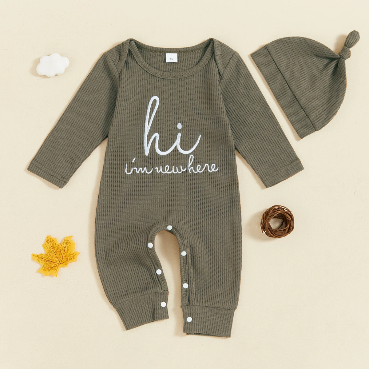 CuddleBaby – Bonjour, je suis nouvelle ici – Ensemble combi-pantalon et bonnet pour bébé