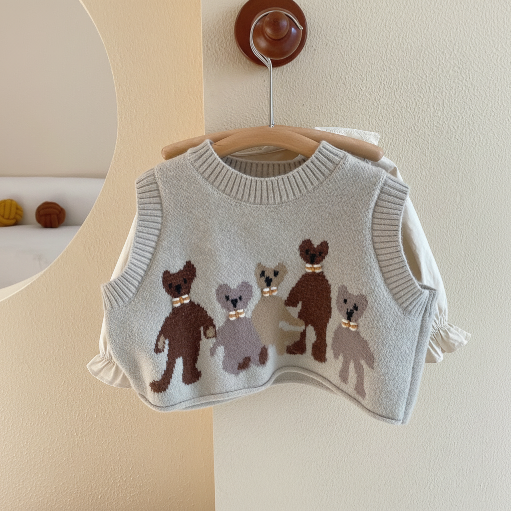 PrettyLayers – Mignon et élégant – Ensemble 3 pièces pour fille comprenant une jupe, un chemisier et un gilet en maille