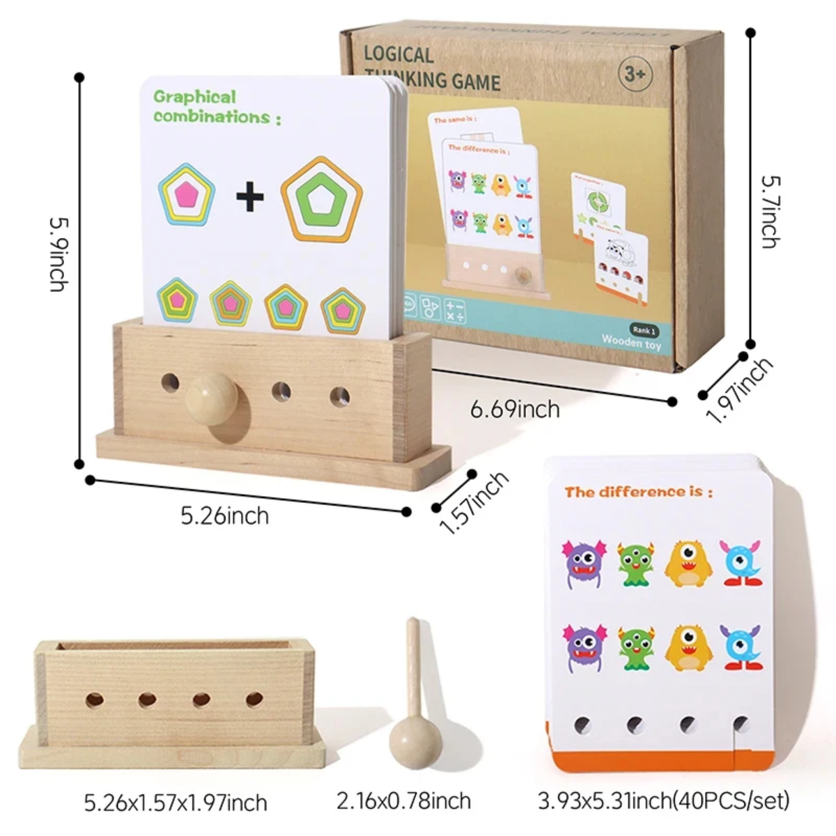 BrainyKids – Logique & Amusant – Jeu de cartes éducatif en bois