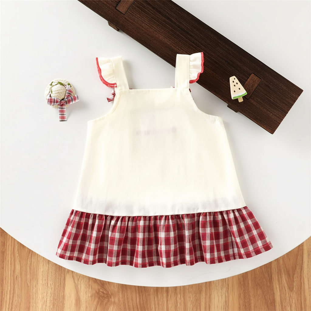 BerryBloom – Mignon et confortable – Robe pour fille avec un patch représentant une fraise et un lapin