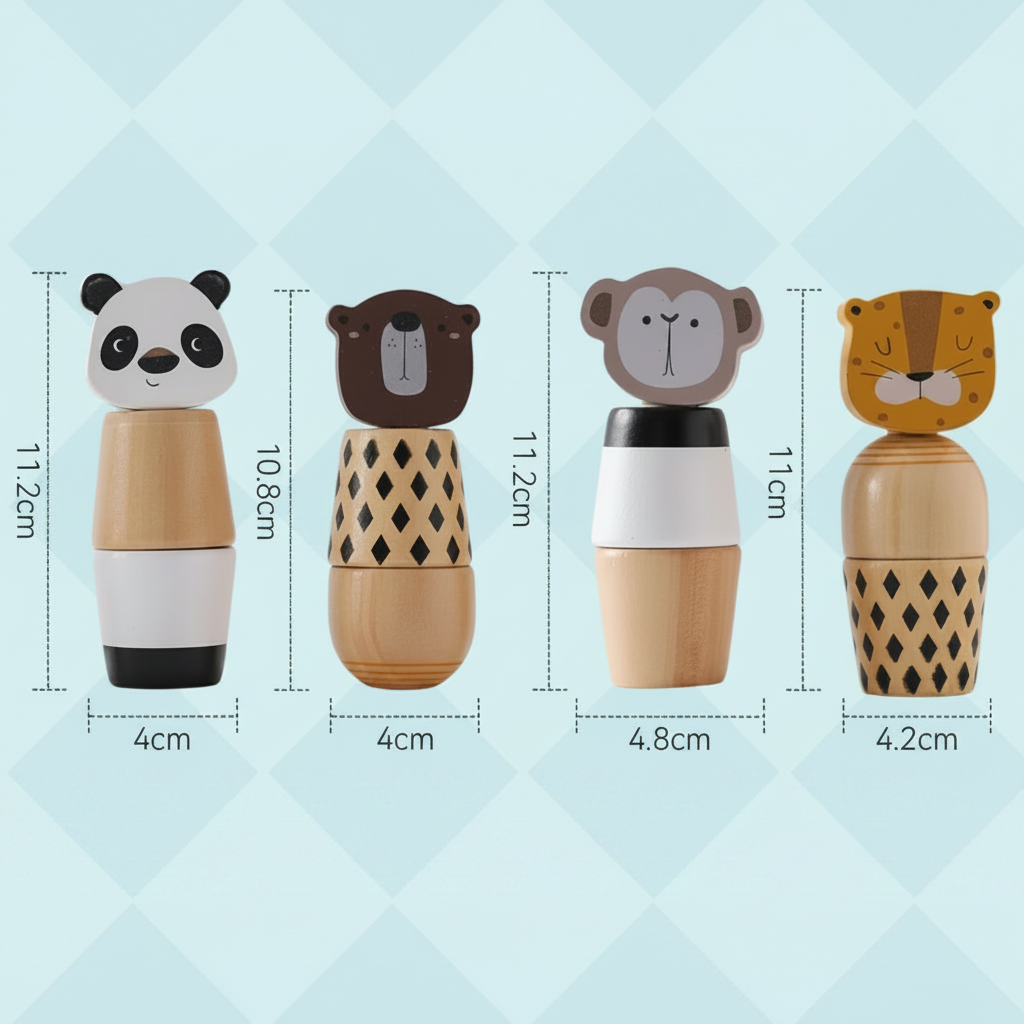 WoodyFriends – Motricité et plaisir – Jouets empilables en bois en forme d'animaux