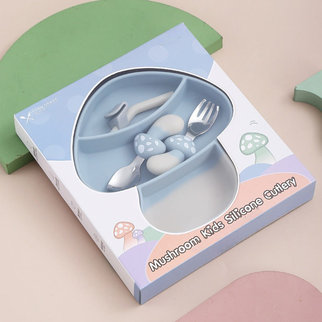 MiniMeal – Sûr et antidérapant – Set de vaisselle en silicone pour tout-petits avec couverts