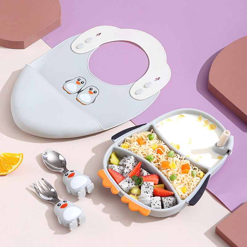 MiniMeal – Sûr et antidérapant – Set de vaisselle en silicone pour tout-petits avec couverts