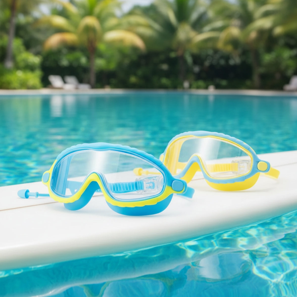 AquaVision – Protection anti-buée et anti-UV réglable – Lunettes de natation en silicone avec bouchons d'oreilles