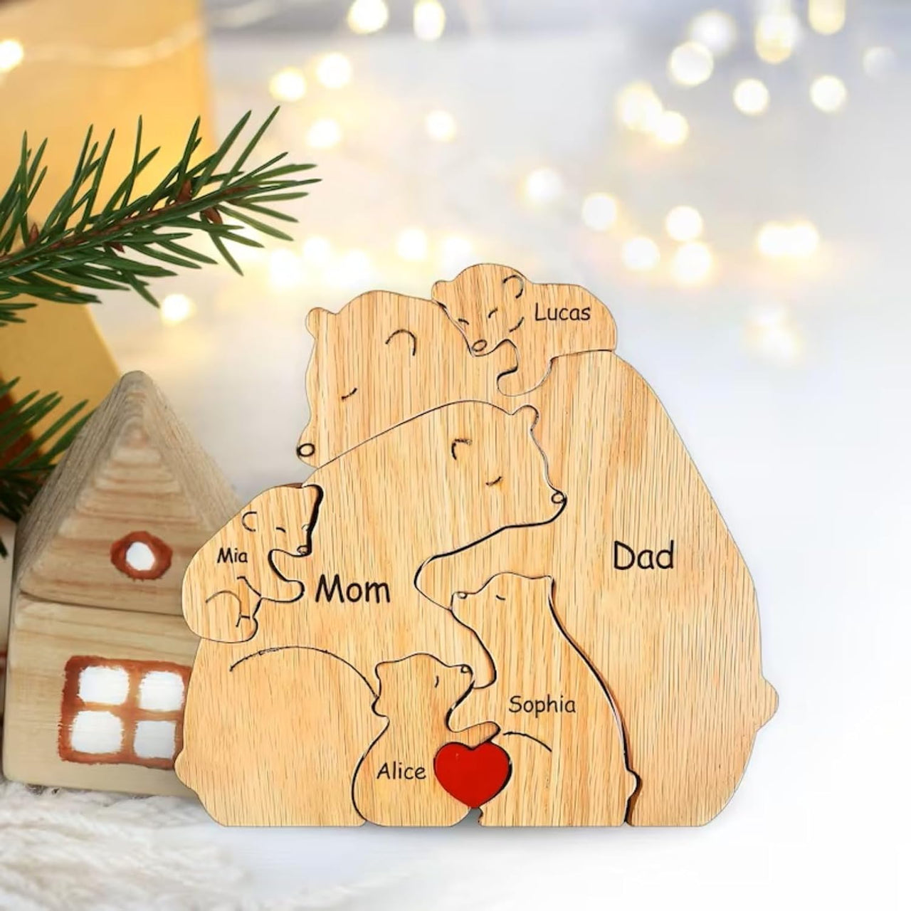 Family Puzzle – Cadeau personnalisé pour la fête des Mères avec une famille d'oursons