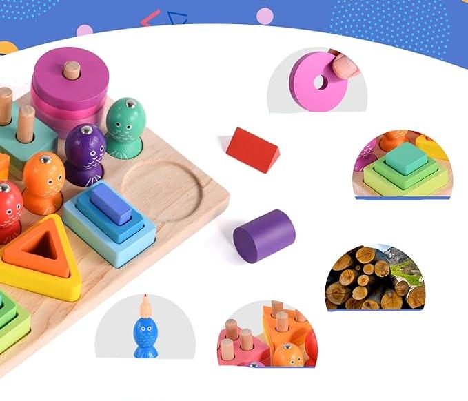 Pêche colorée - Créatif et éducatif - Jeu de pêche en bois