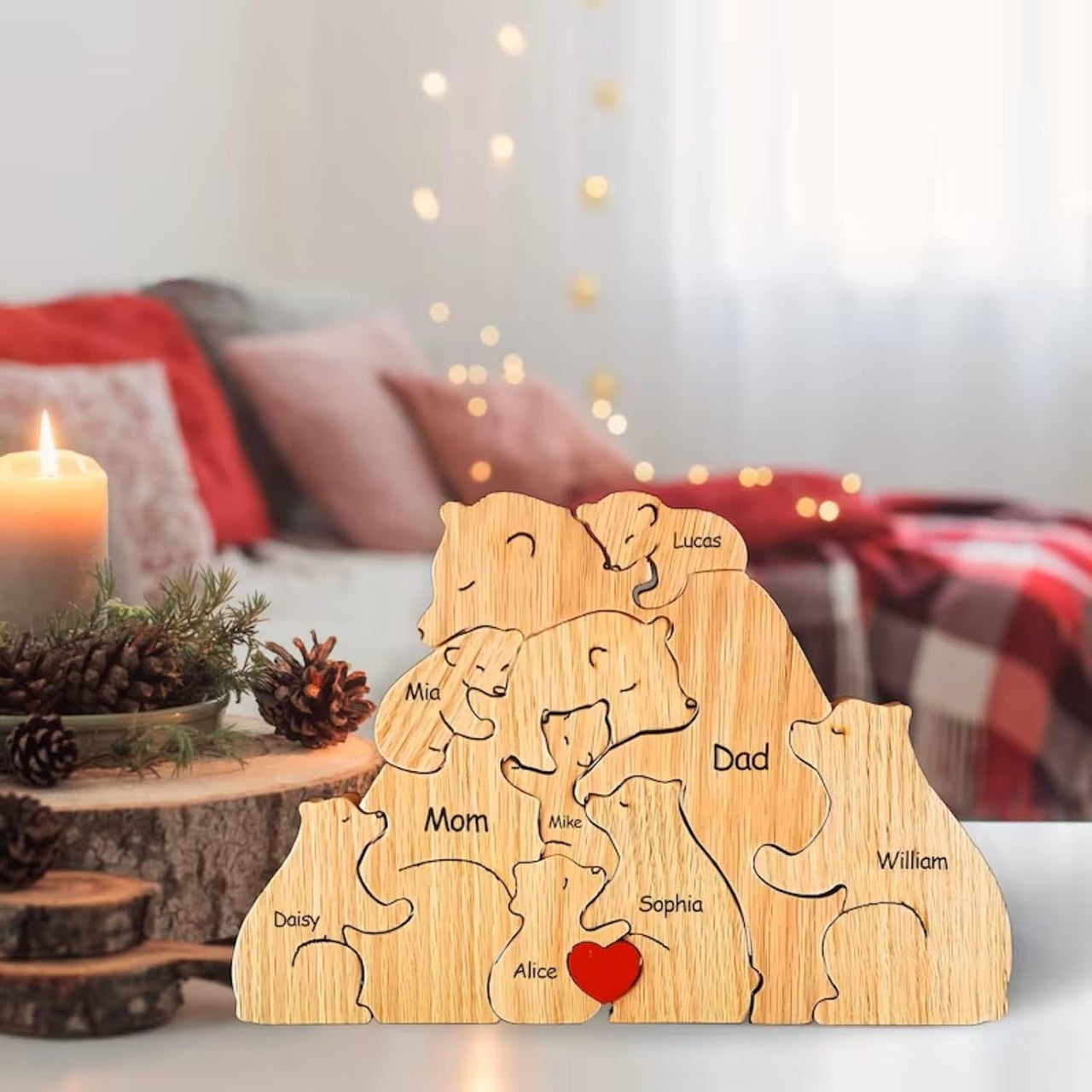Family Puzzle – Cadeau personnalisé pour la fête des Mères avec une famille d'oursons