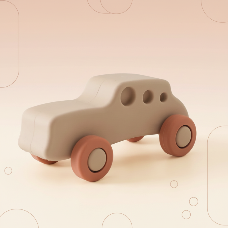 Montessori Silicone Toy Car – Sûr et adapté à la dentition – Jouet de dentition en silicone en forme de véhicule