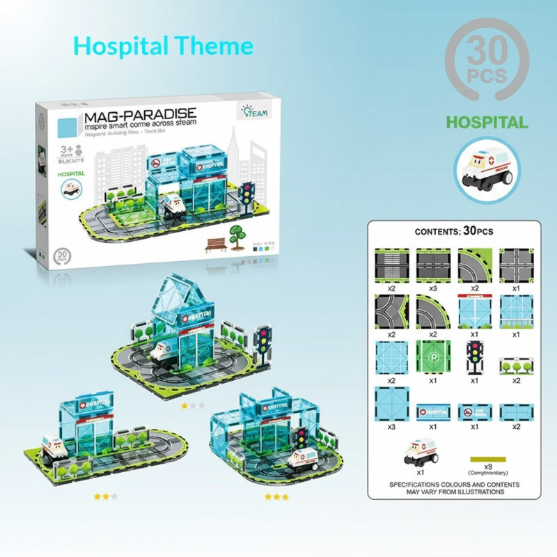 Magnetic Road Blocks – Créatif et éducatif – Kit de construction « Chemins magnétiques »