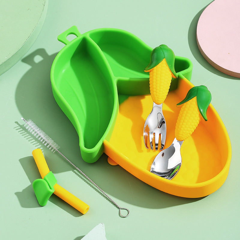 MiniMeal – Sûr et antidérapant – Set de vaisselle en silicone pour tout-petits avec couverts