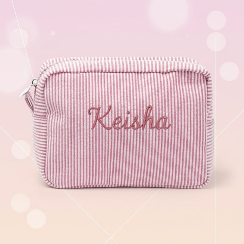 Striped Name Pouch – Personnalisée et élégante – Trousse à maquillage