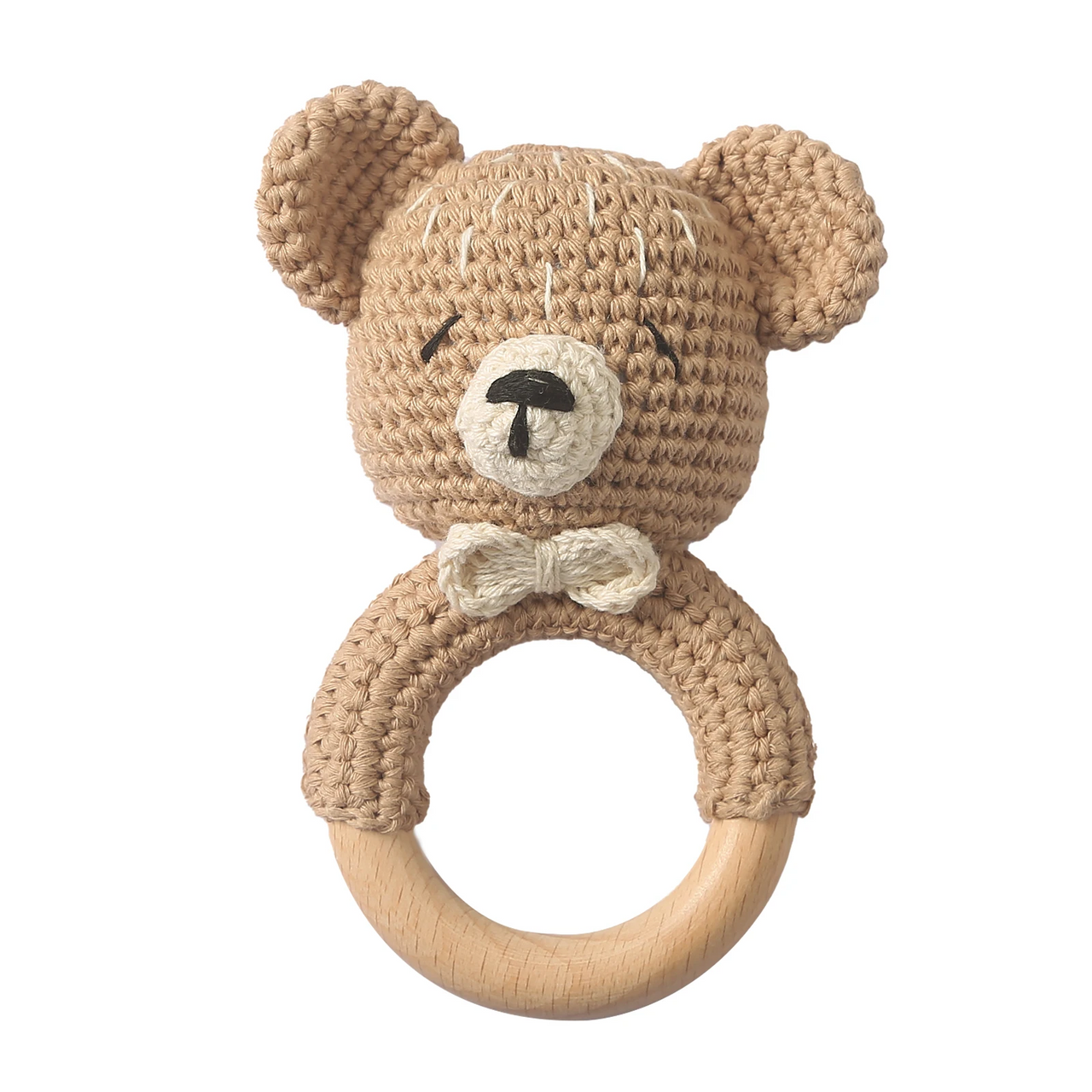 CuddleRattle – Doux et ludique – Hochet pour bébé au crochet avec anneau en bois
