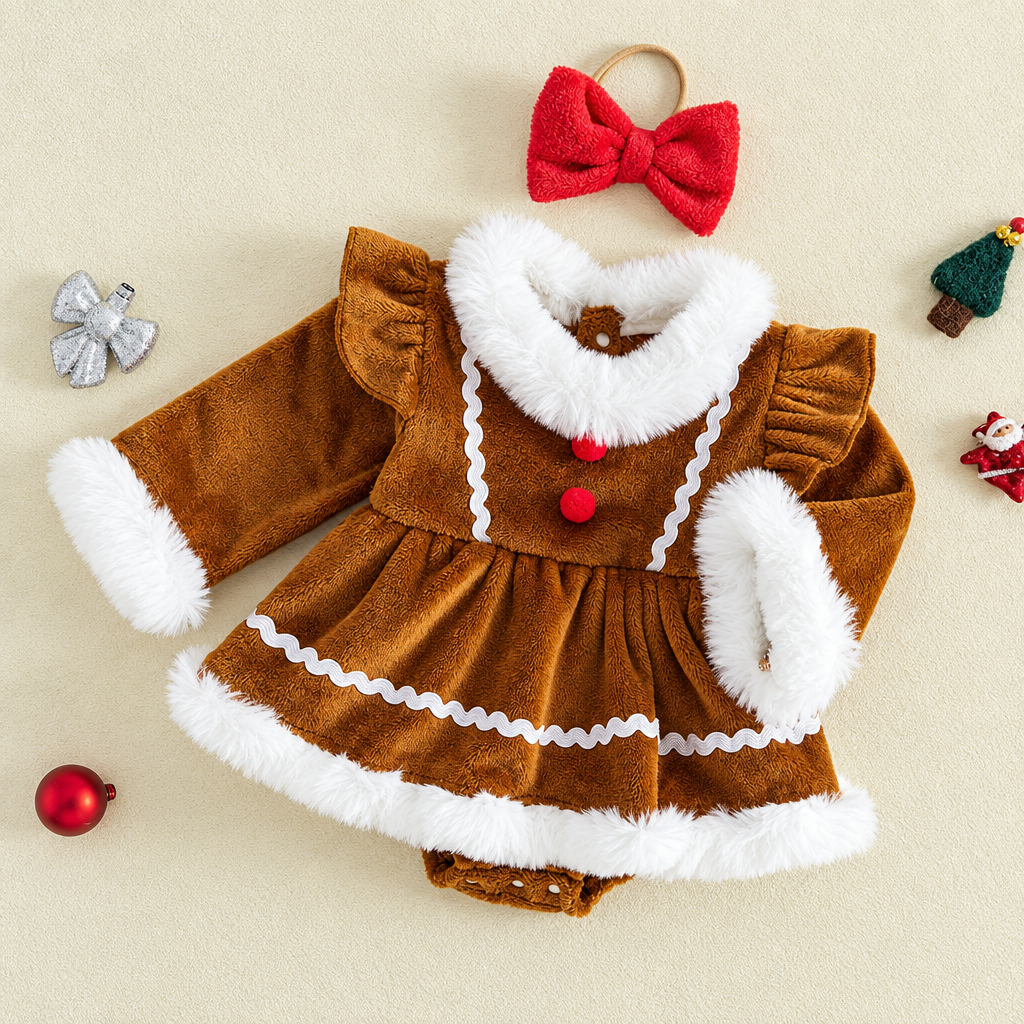 LittleGinger – Chaleureux et festif – Combinaison de Noël pour bébé avec bandeau