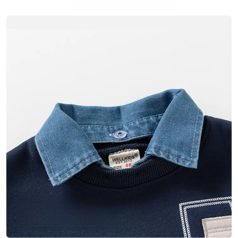 CoolJunior – Chaleureux et élégant – Pull pour garçon avec col en denim