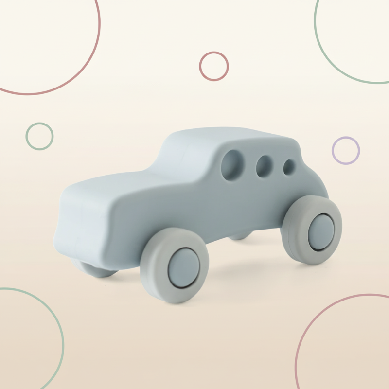 Montessori Silicone Toy Car – Sûr et adapté à la dentition – Jouet de dentition en silicone en forme de véhicule