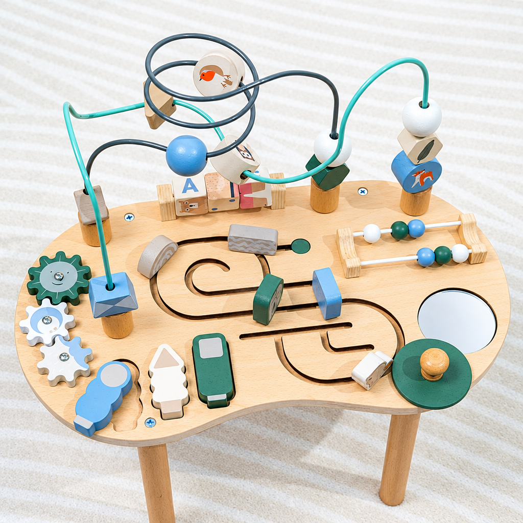 WoodMaze – Ludique et éducatif – Table d'activités en bois avec labyrinthe à perles