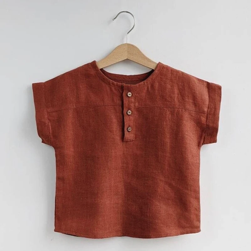 LittleClassic – Élégant et confortable – Chemise en lin pour garçon avec boutons décoratifs