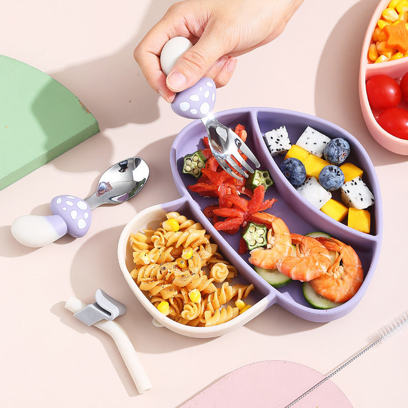 MiniMeal – Sûr et antidérapant – Set de vaisselle en silicone pour tout-petits avec couverts