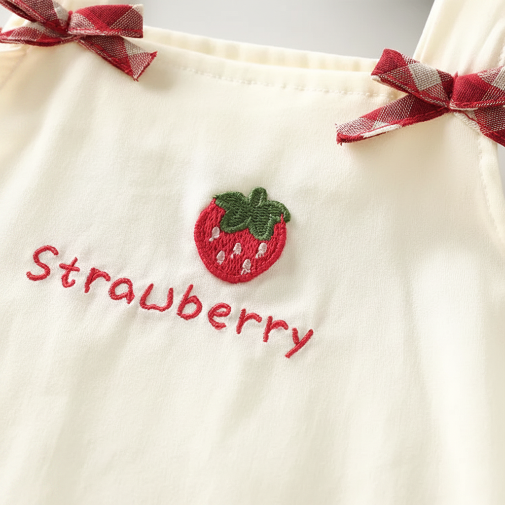 BerryBloom – Mignon et confortable – Robe pour fille avec un patch représentant une fraise et un lapin